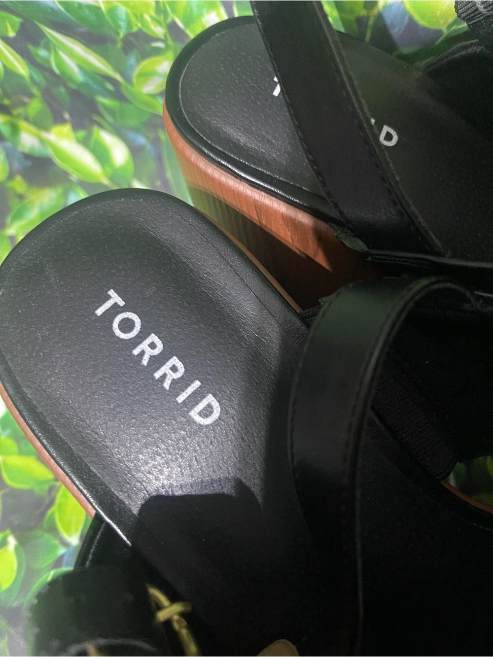torrid Black Platform Sandals with Wood-Look Heel